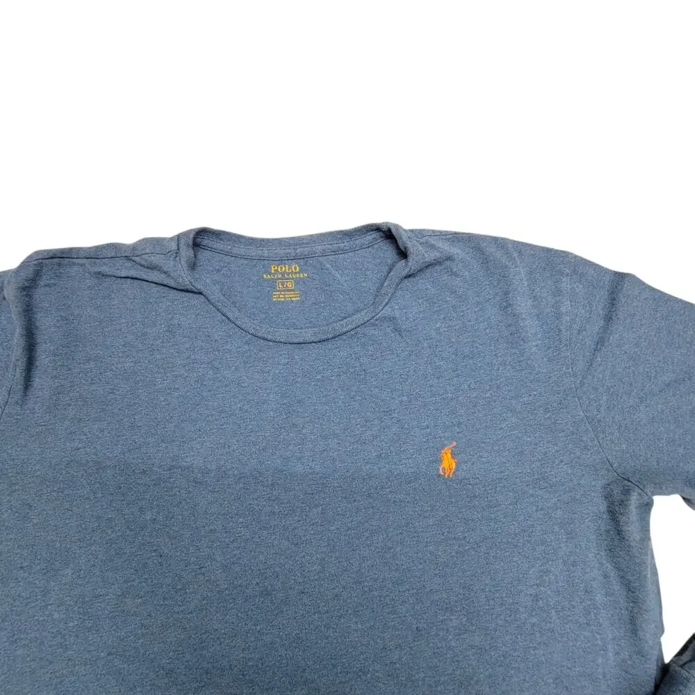 Polo Ralph Lauren Mens Large Blue Heather Long Sleeve Crewneck T-Shirt Pony